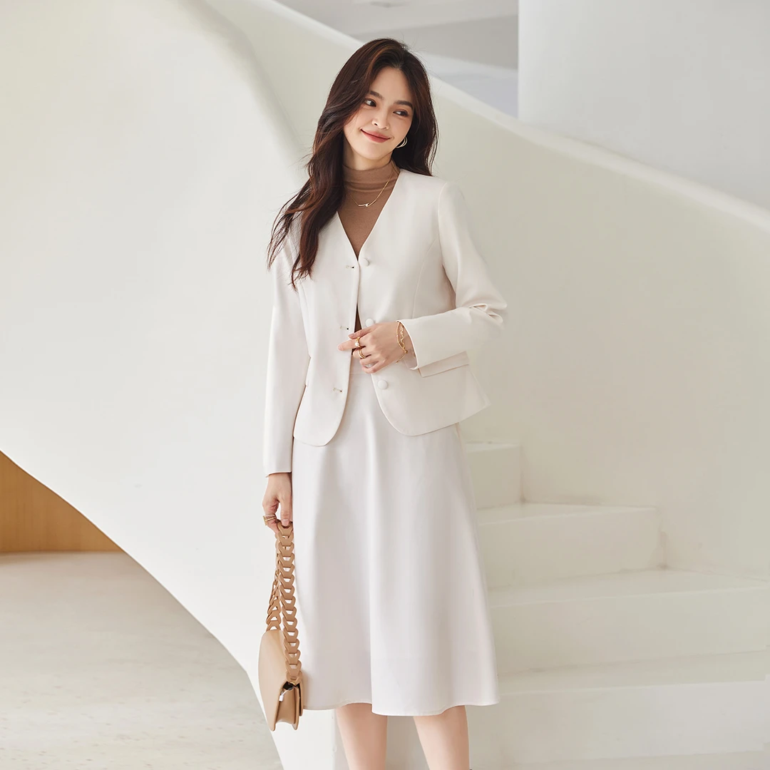 秋季时尚通勤免搭短外套小个子半身裙两件套1339