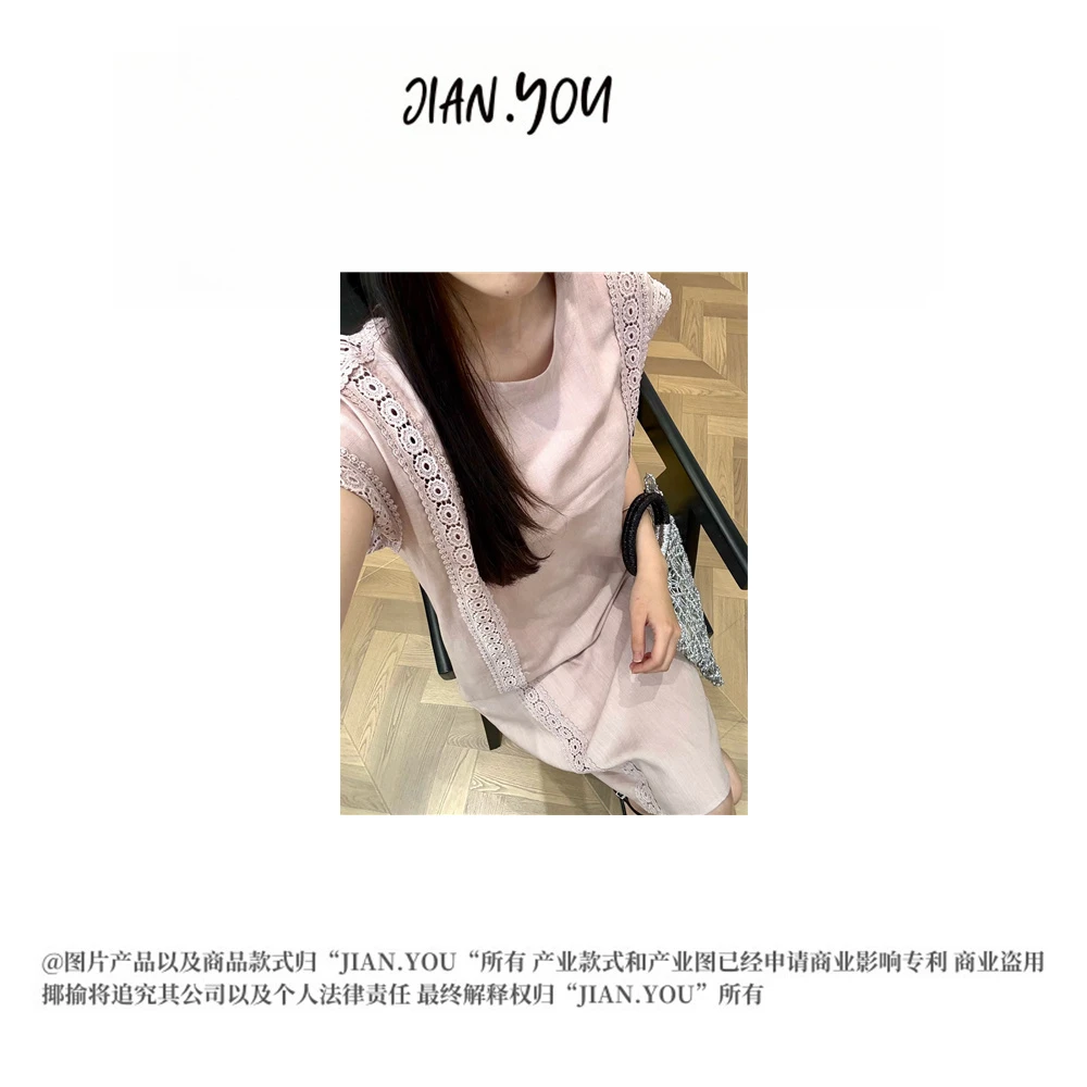 JY[简约笔记]新款纯色简约设计感花边镂空连衣裙FK-70027
