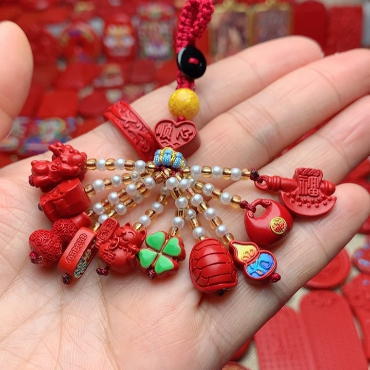 天然辰砂工艺品朱砂钥匙扣包包挂