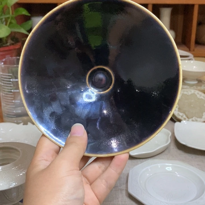 定窑纯手工原矿料黑釉斗笠