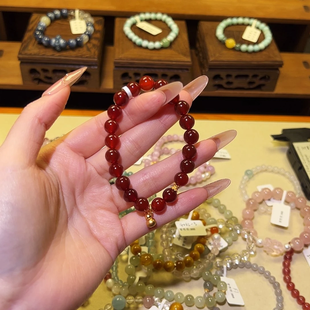 水晶手链银S925镶嵌红玛瑙4008