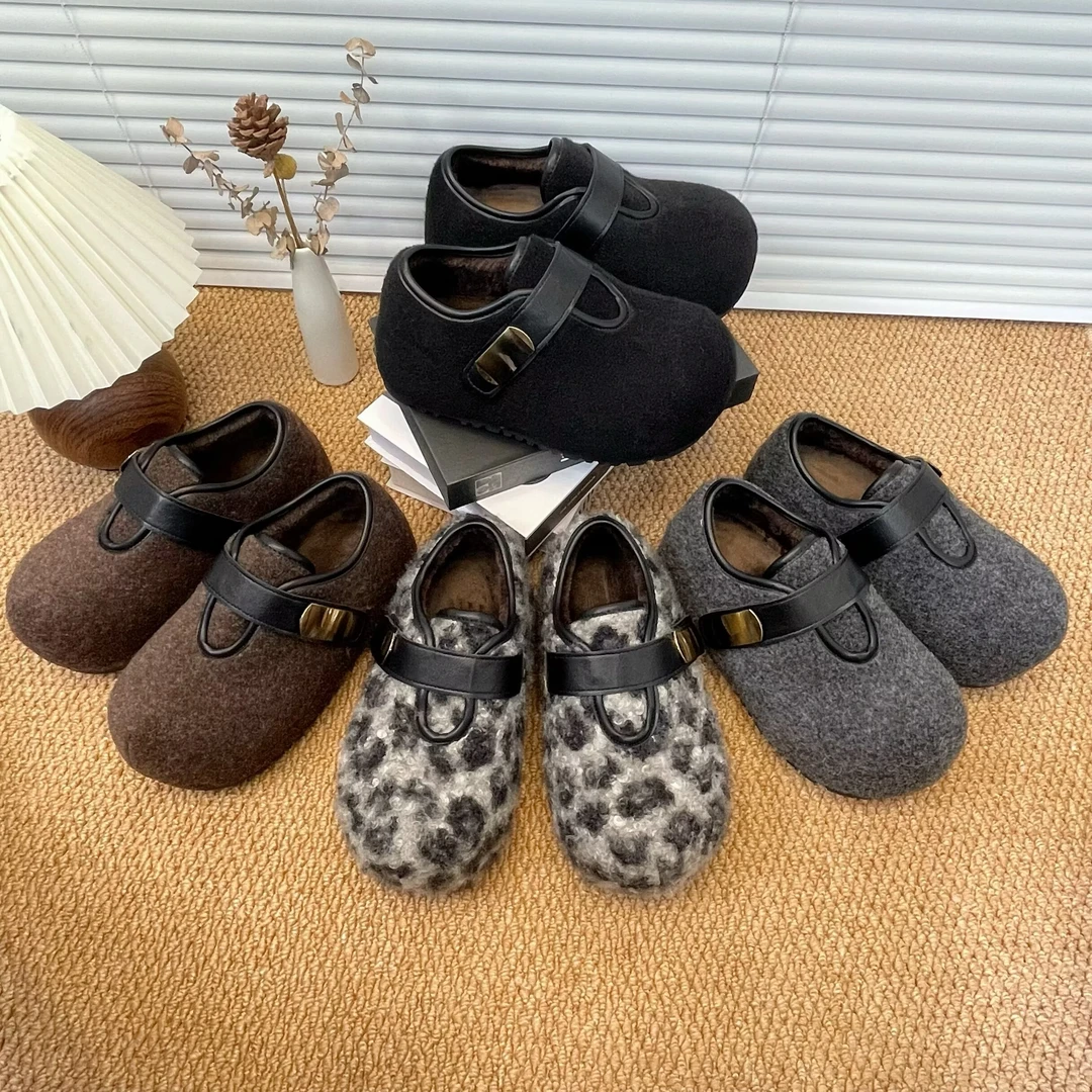 厚底内增高加绒毛呢真皮勃肯鞋女2025冬季新款雪地靴毛毛棉鞋子