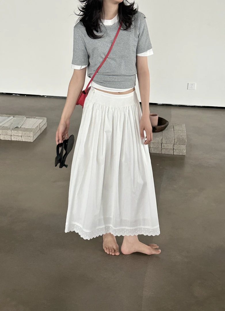 2025新款夏款sparksffire简约温润细腻棉1oo镂空提花打缆半身长裙