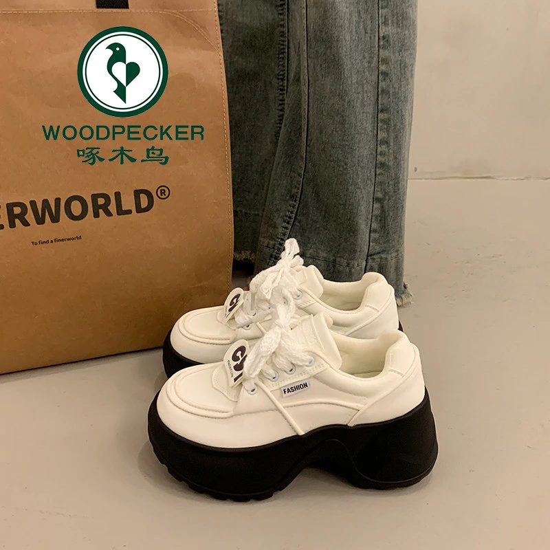 啄木鸟松糕厚底女鞋子小白鞋女2025新款秋季季休闲运动爆款老爹鞋