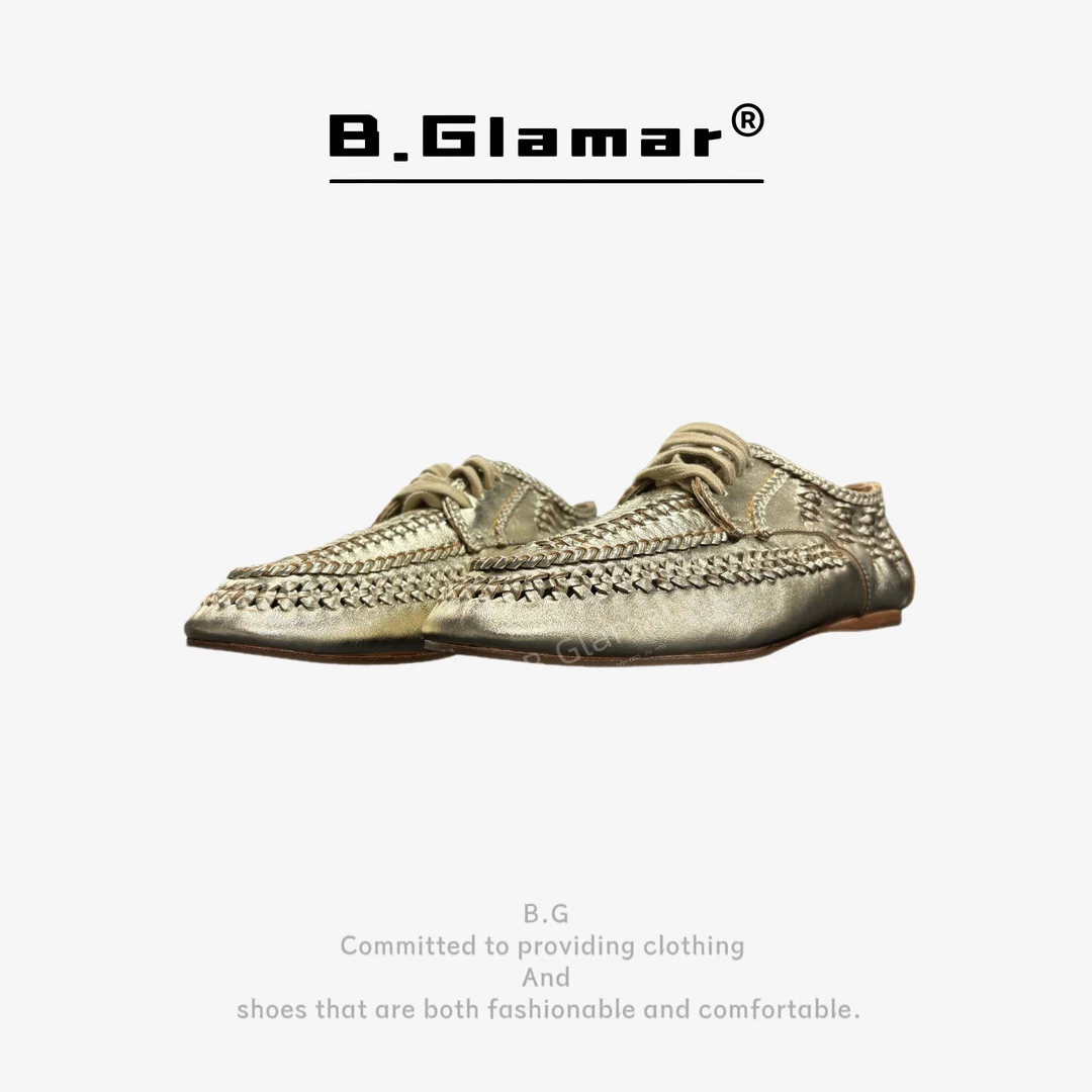 B.Glamar｜“拉达手工编织”系带圆头平跟乐福 YY37353-1