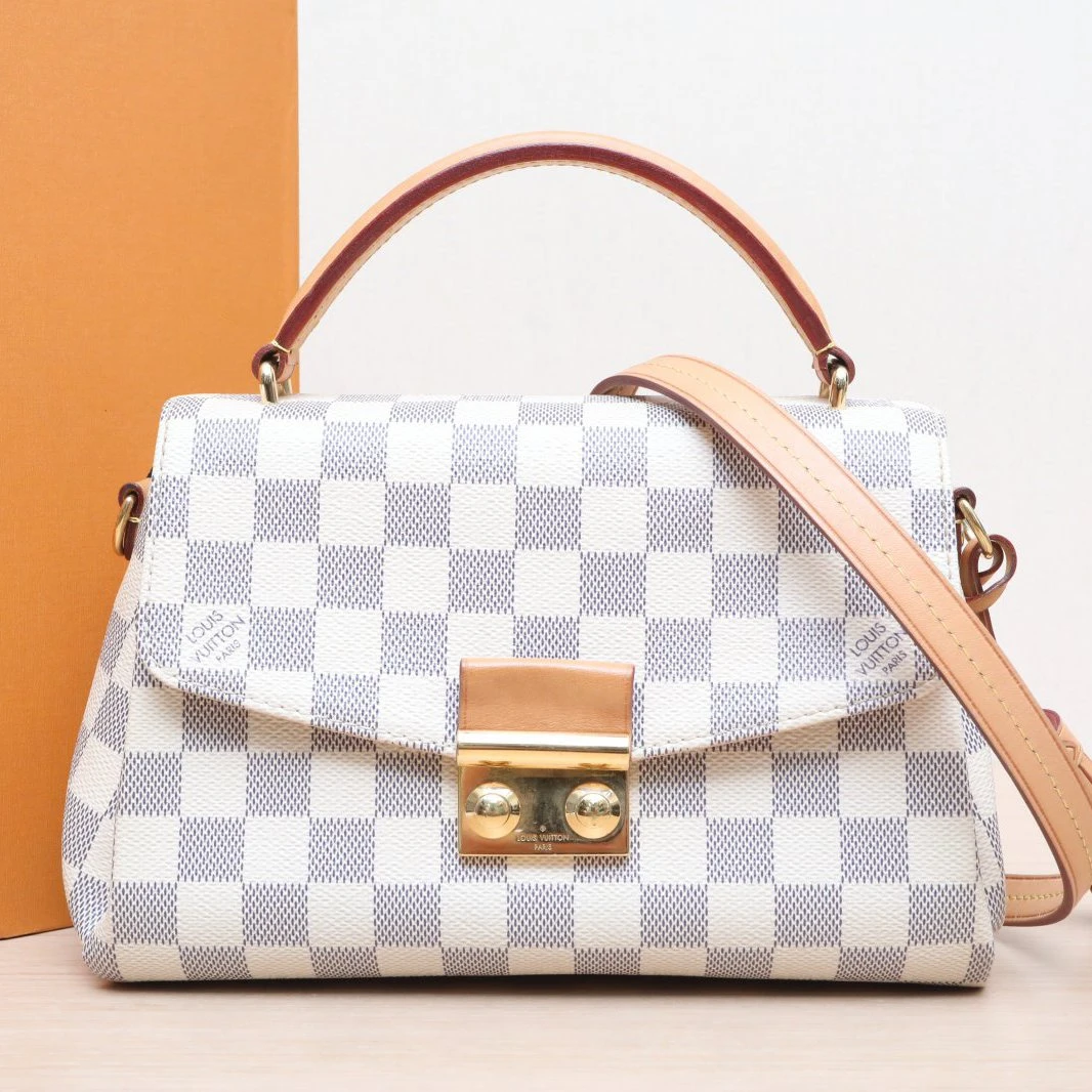 95新 LouisVuitton/路易威登 小花双双 手柄邮差包 白棋格 2016