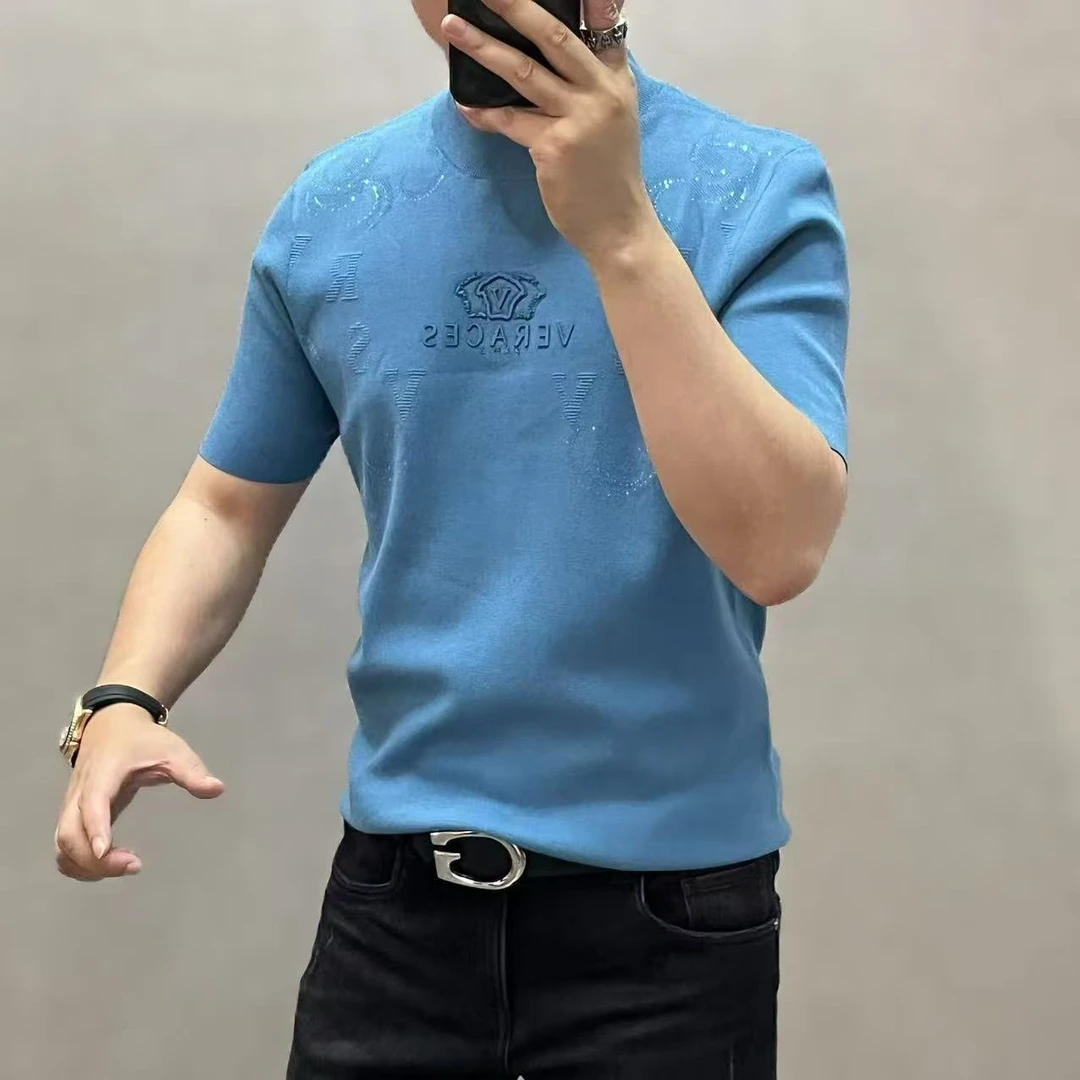 新款高端男士短袖圆领字母印花简约T恤a8815