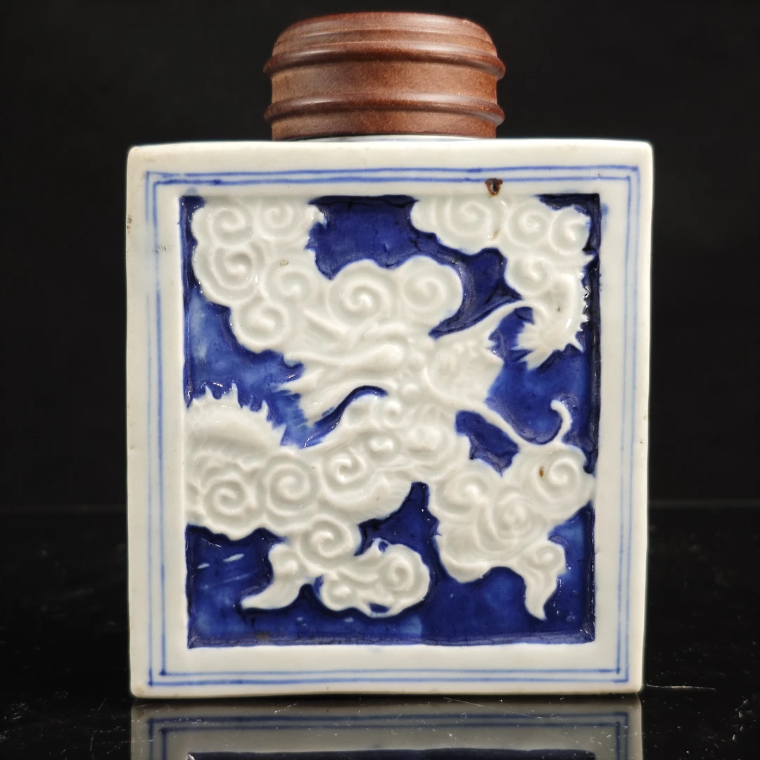 清 乾隆 青花四方龙纹茶叶罐JW-0003