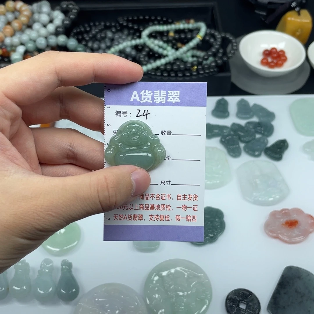 翡翠未镶嵌颈饰24满绿天然佛公