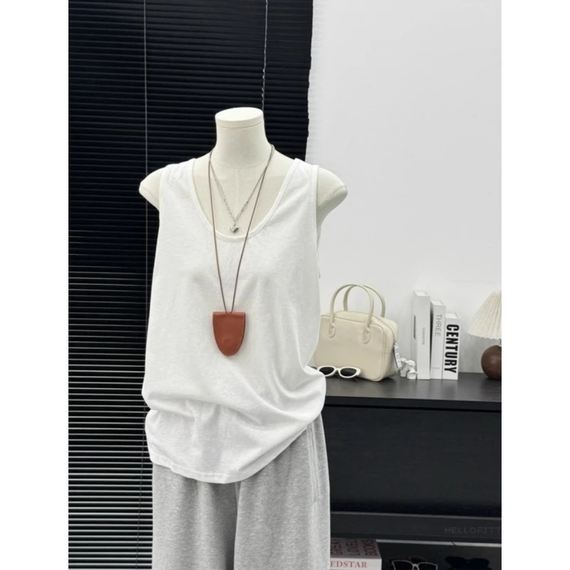 基础款U领宽松无袖打底背心女春夏叠穿纯色简约百搭内搭外穿上衣