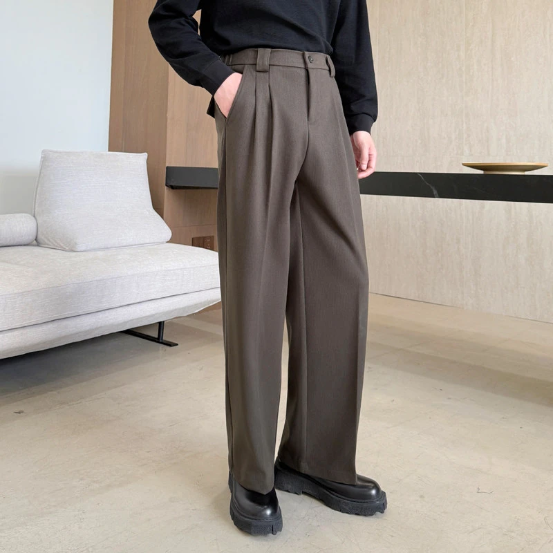 秋冬老钱风极简毛呢直筒西装裤男韩版宽松加厚保暖显瘦休闲阔腿裤