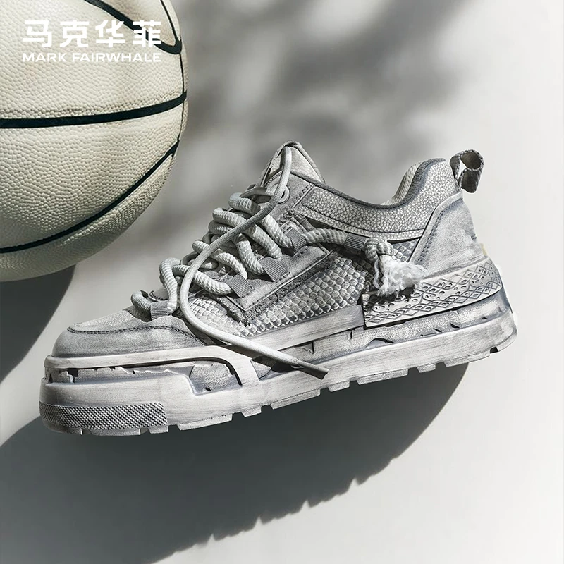 马克华菲蛇年限定男鞋2025新款做旧潮鞋子男厚底增高男士休闲板鞋