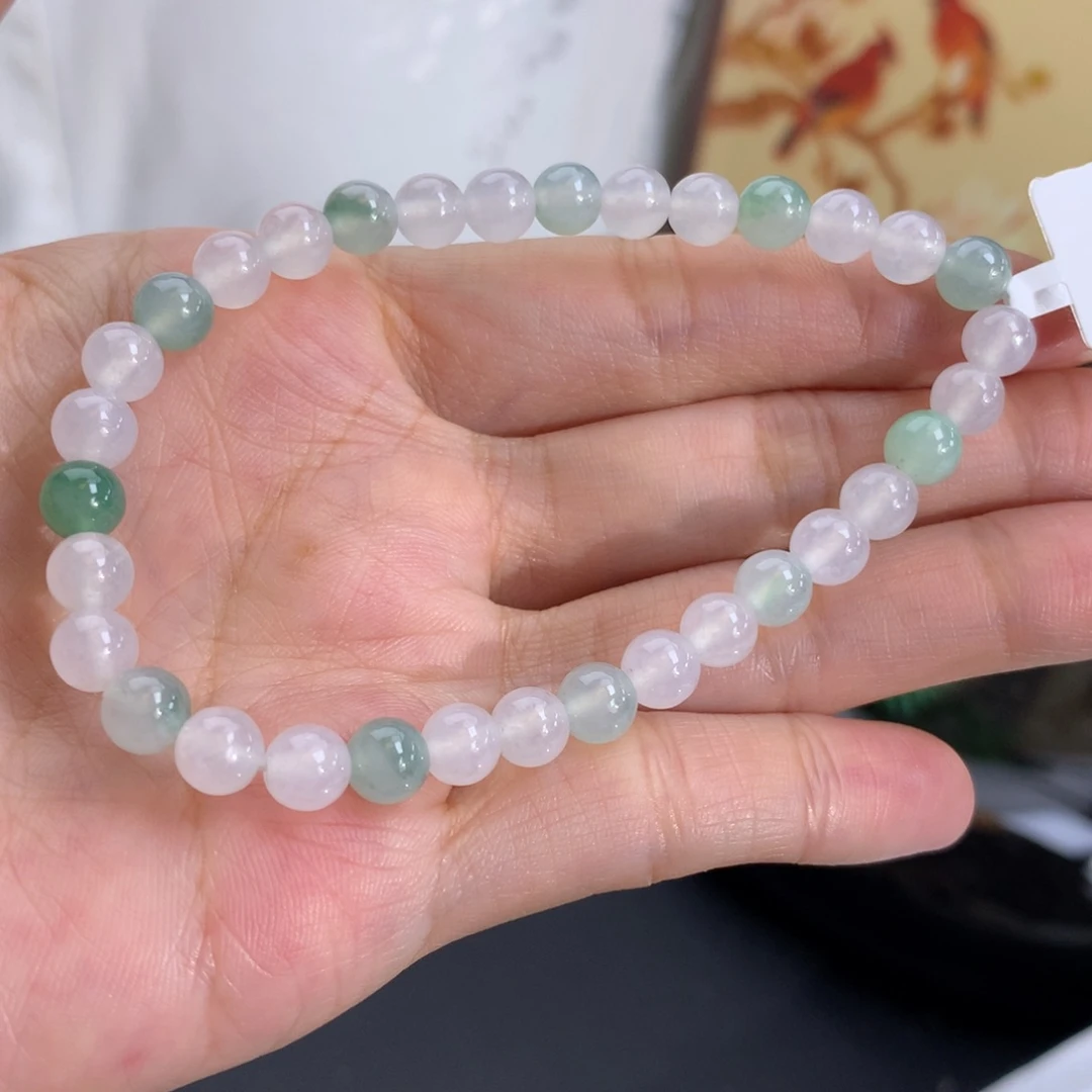 翡翠未镶嵌手串卡6冰胶双彩手串