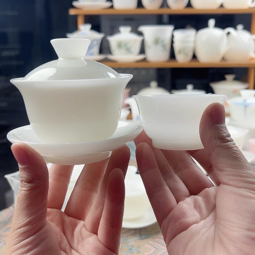 利***定璞玉釉烧盖碗150ml+6个普洱杯70ml