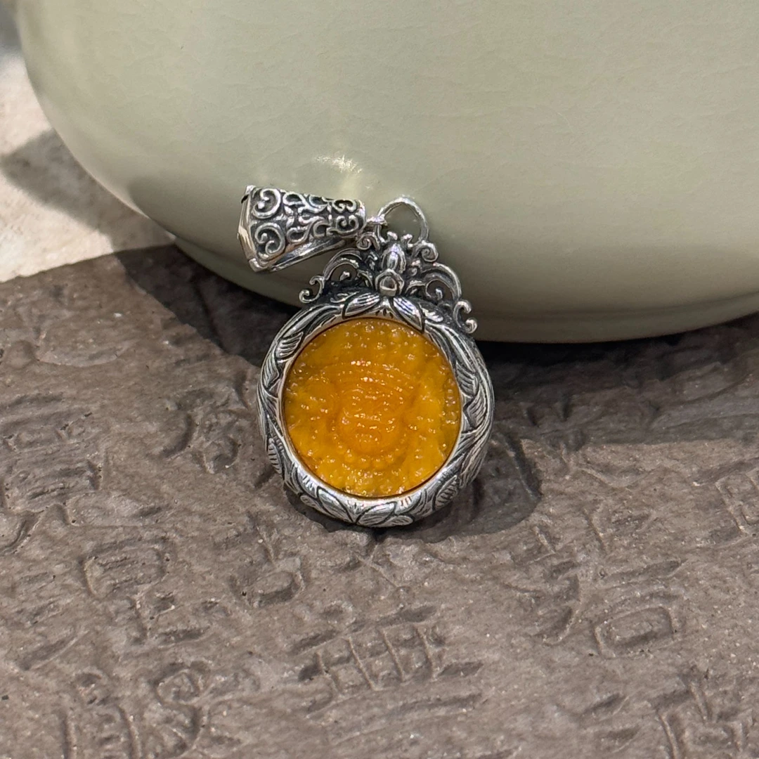 <一禅兄>S925银蜜蜡扎基做旧吊坠小众设计感精致百搭复古简约