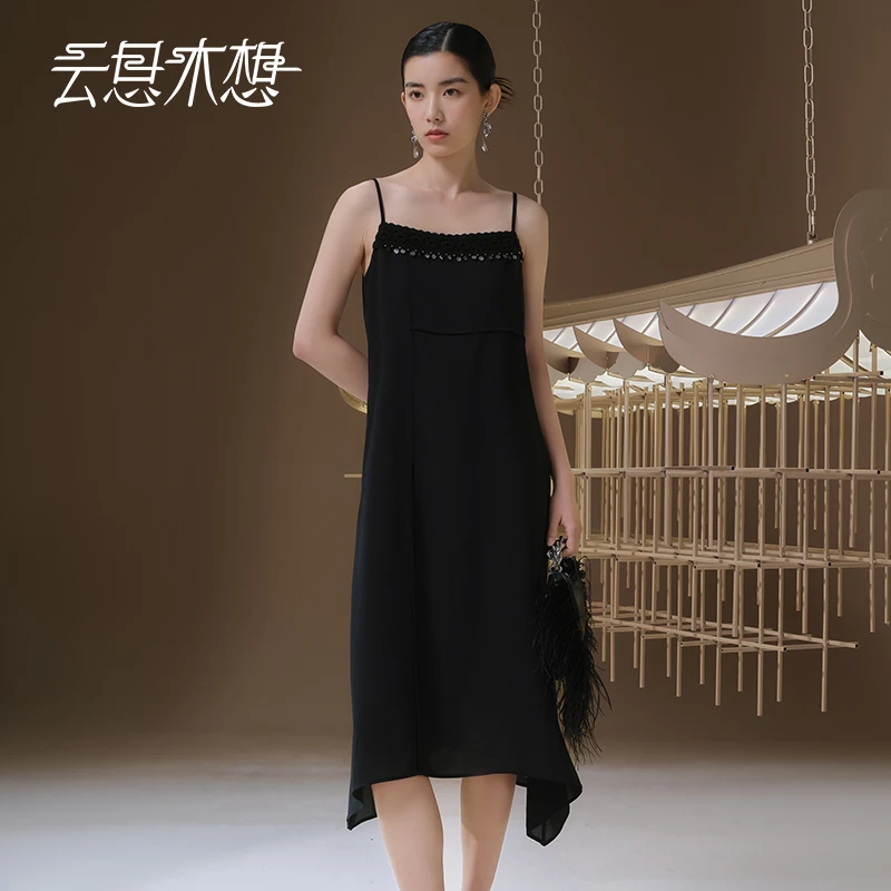 Ysimo-X云思木想千媚风舞手工钉珠不规则裙摆醋酸吊带连衣裙12978