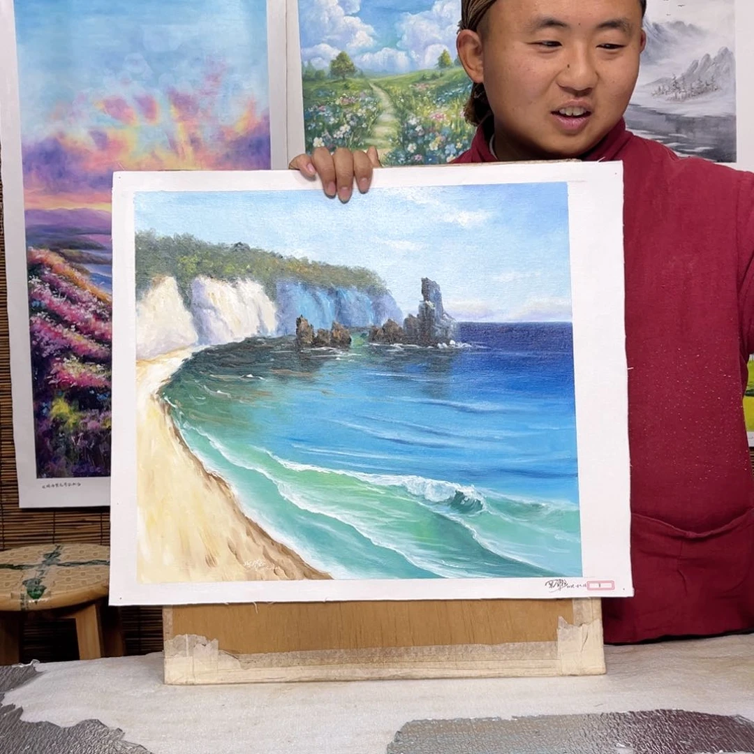 油画行路人小院绘画作品竞拍