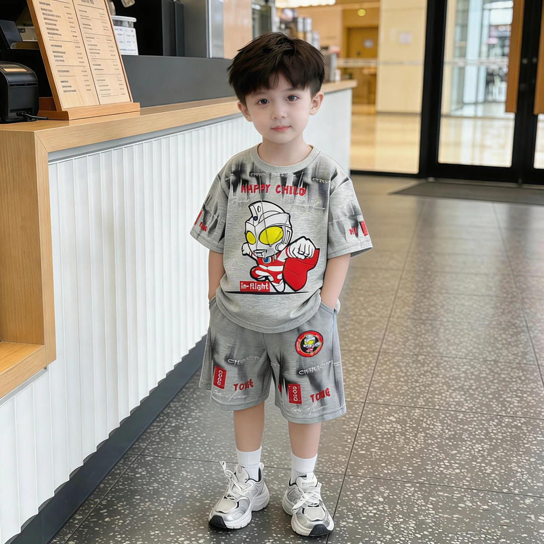奥特曼衣服男童夏季套装2025新款卡通宝宝痞帅两件套潮
