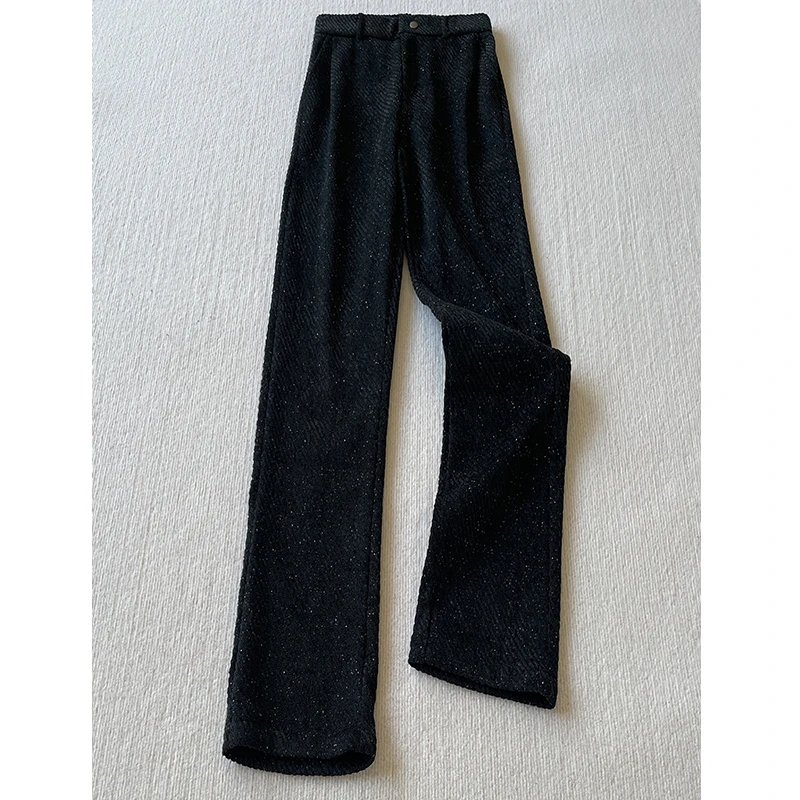 vintage黑色雪尼尔直筒裤男款春秋潮牌美式小香风垂感显瘦休闲裤
