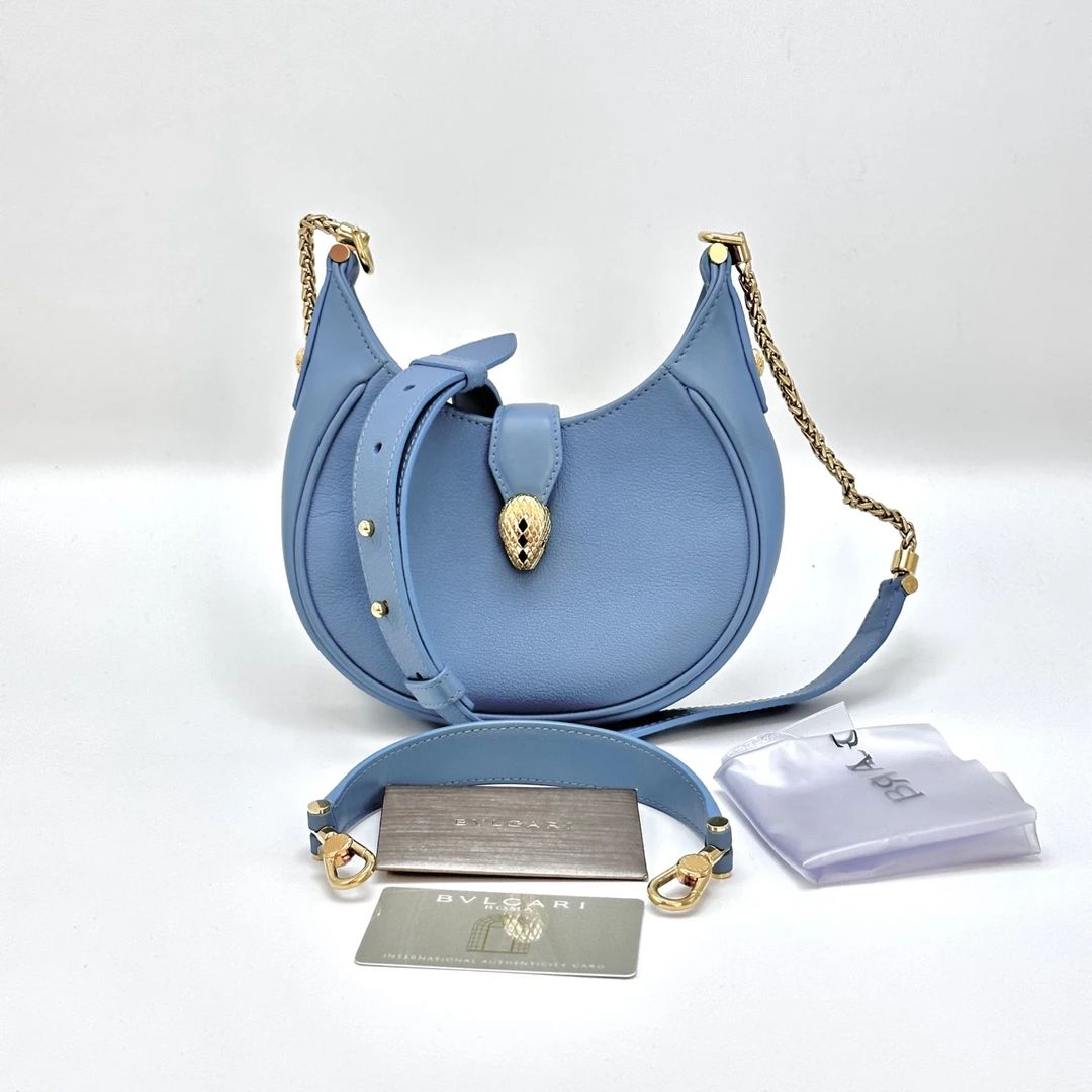 95新 BVLGARI/宝格丽 Ellipse系列蓝金蛇头单肩斜挎包 01010