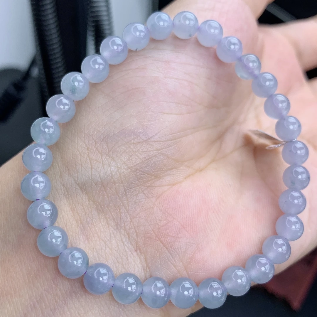 缅甸A货翡翠紫罗兰色圆珠手链手串单圈1T卡6mm