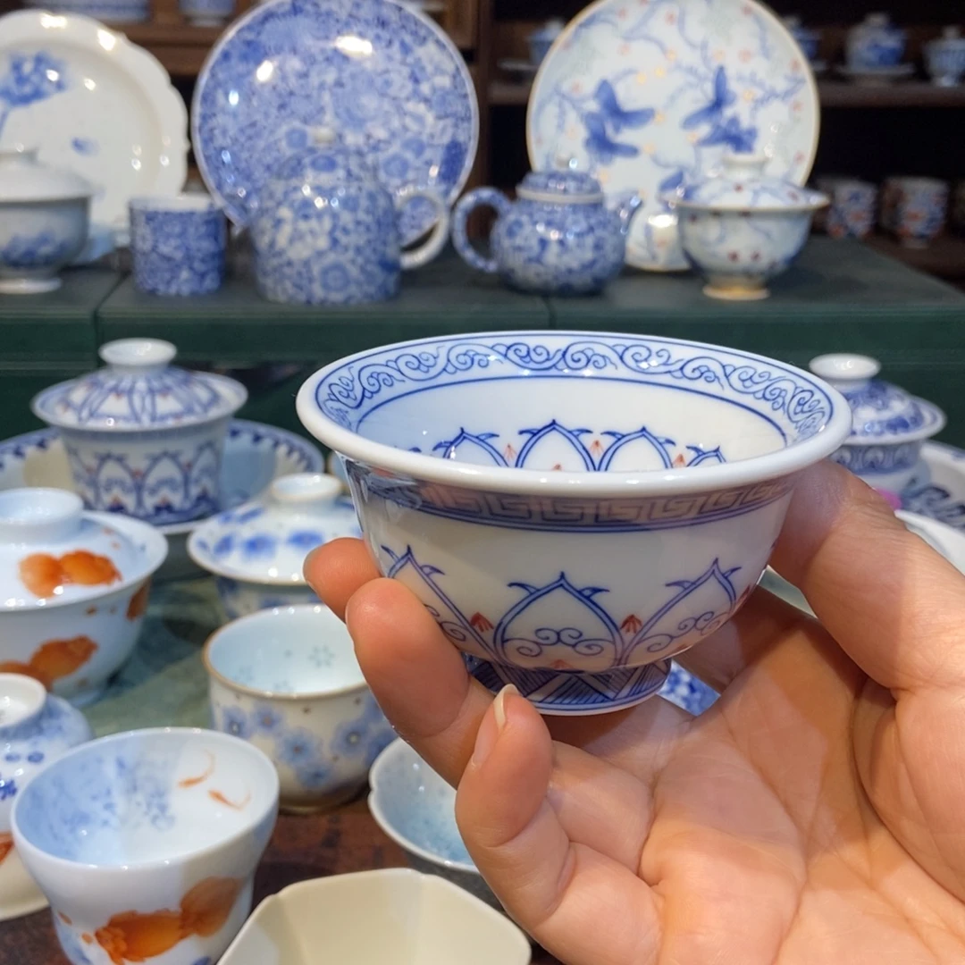 w雪山春晓红宝相压手杯