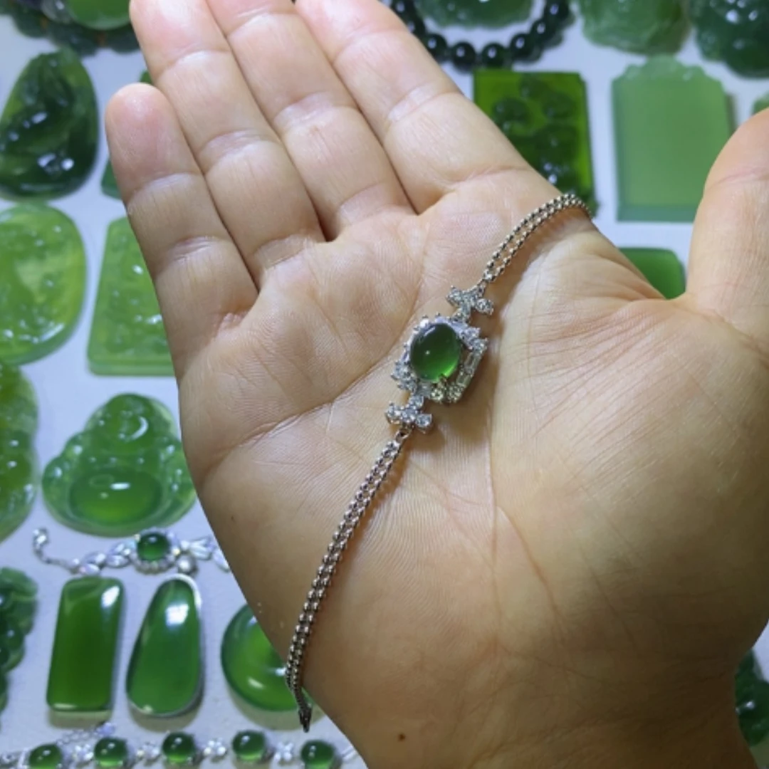【闪购商品】银S925镶嵌蛇纹石玉手链