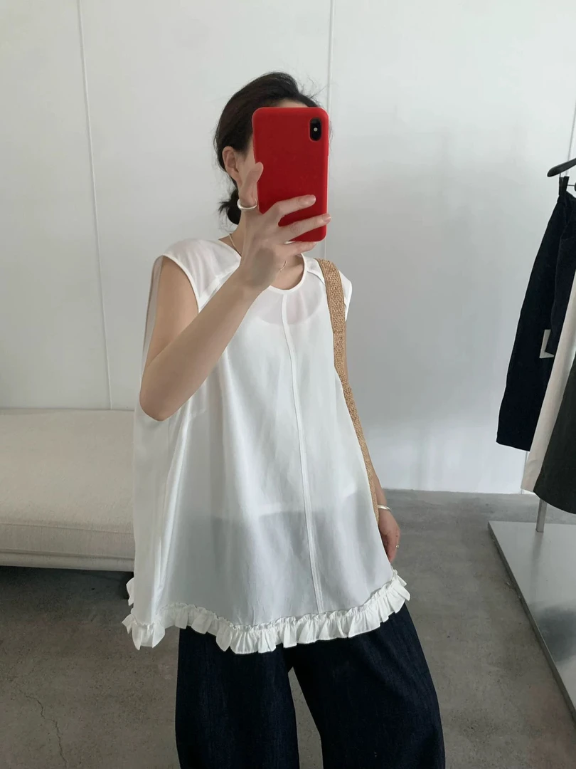 LANSE2025夏季衬衫无袖休闲圆领极简风显瘦休闲