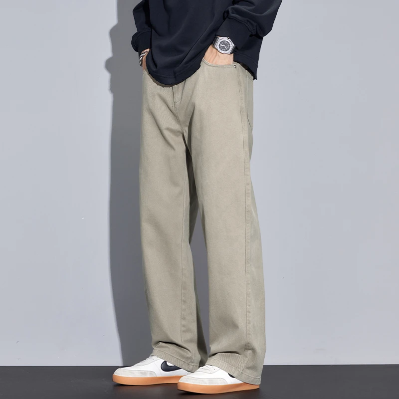 Kuvine2025春季新款纯棉直筒休闲裤男士宽松垂感潮流复古男士长裤