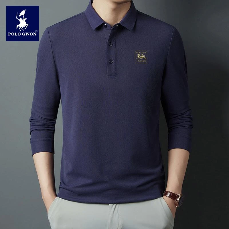 POLOGWON/保罗春秋季节男士POLO衫休闲商务上衣翻领印花长袖T恤衫