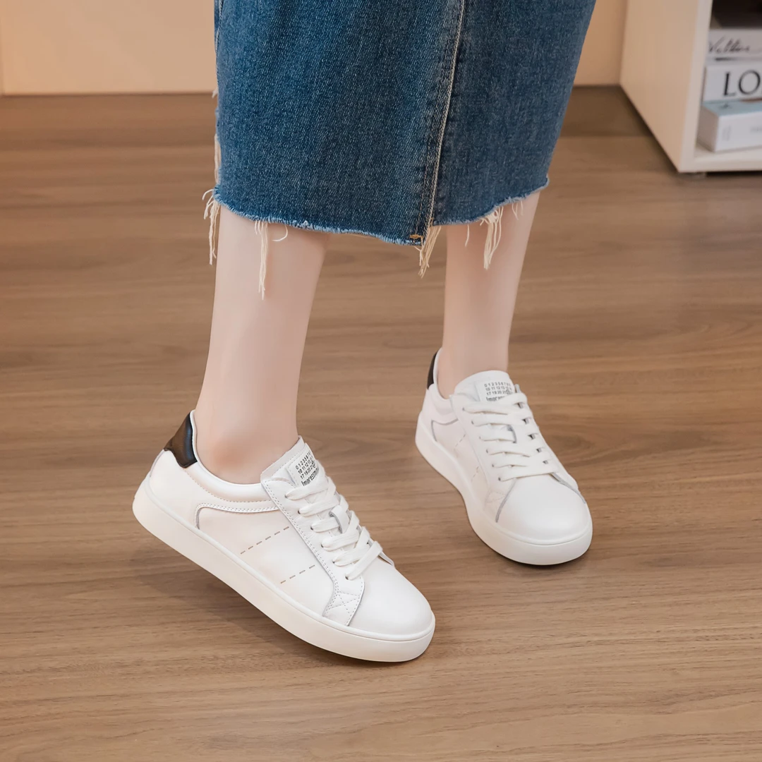 头层牛皮小白鞋女学生ins春秋板鞋韩版百搭休闲鞋系带时尚平底鞋