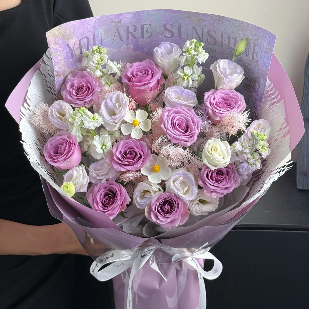 【好心情】9枝紫玫瑰花束送女朋友对象老婆爱人恋人见面约会表白告白附近鲜花店同城配送上门小时达