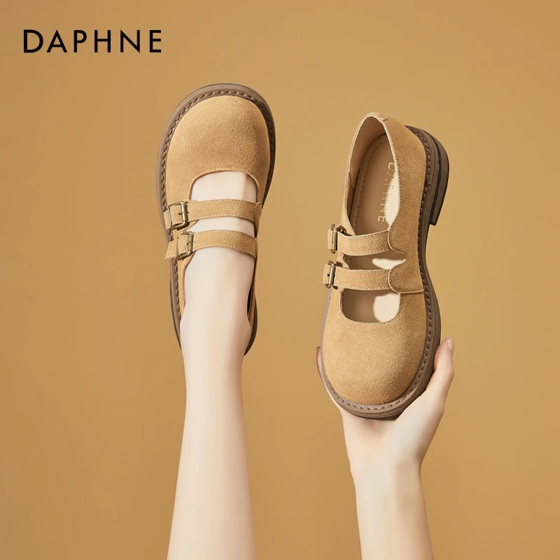 达芙妮软底乐福鞋女2024春季新款复古玛丽珍鞋一字带配裙子女单鞋