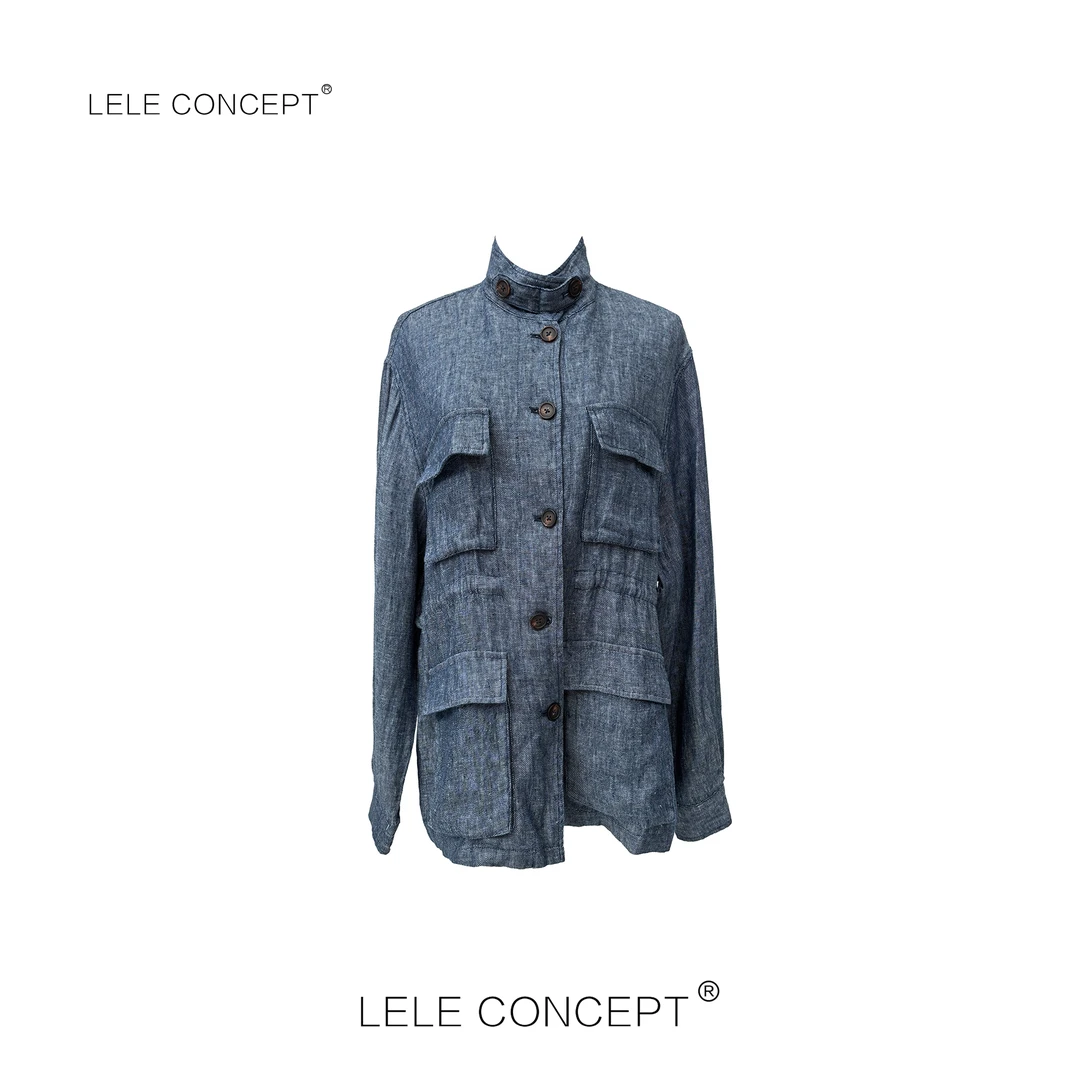 LELE CONCEPT丨都市时尚洋气高级多兜收腰立领麻外套Y0557