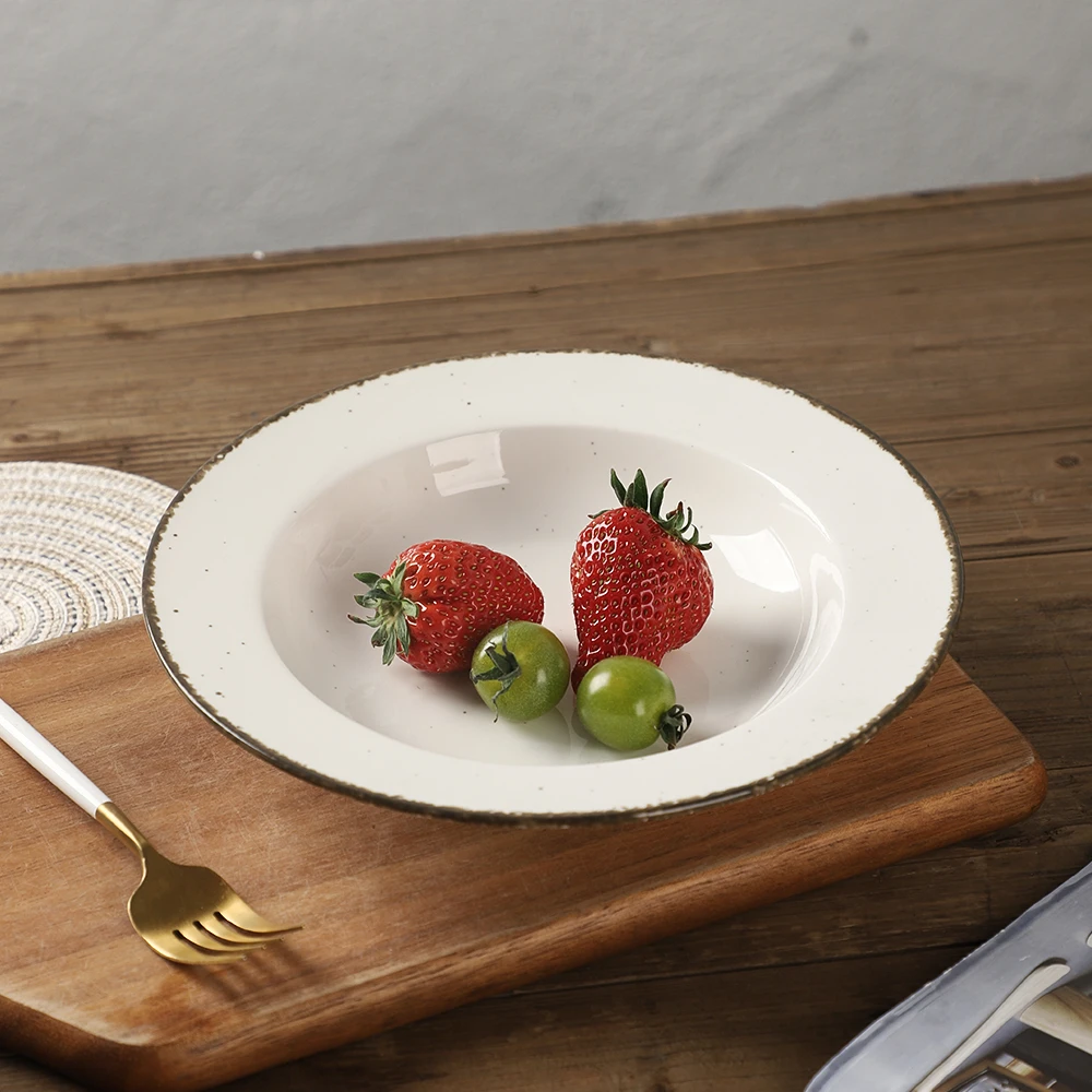 8.5英寸21.5cm奶白描边家用麻点草帽碗