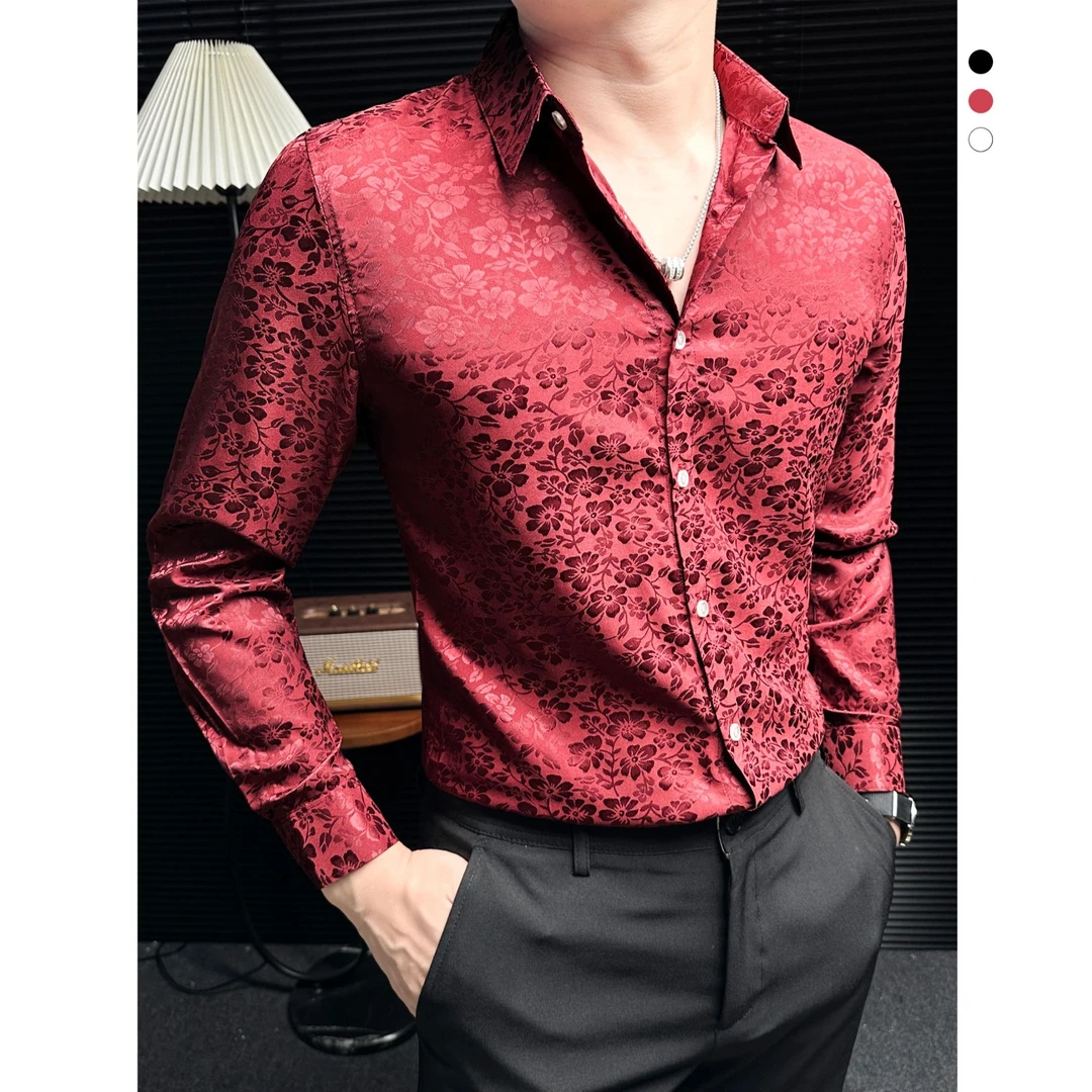 小碎花衬衫男款长袖秋季网红洋气炸街男装帅气花卉痞帅风男士衬衣