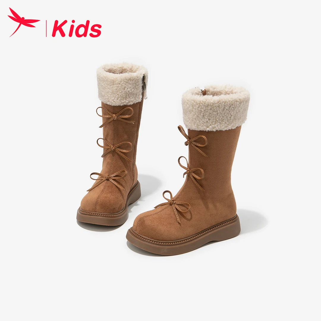 红蜻蜓女童鞋儿童中筒短靴子2025新款秋冬季中大童加绒洋气马丁靴