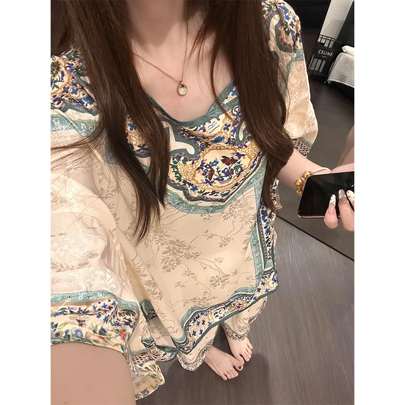 新中式复古甜美花卉盘扣睡衣女夏季爆款短袖短裤家居服套装可外穿