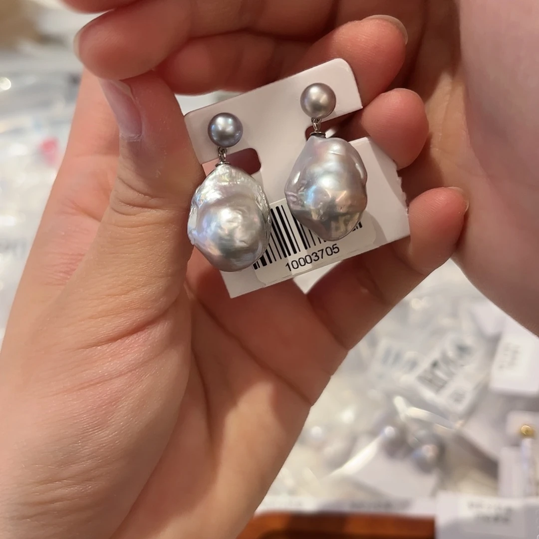 银S925镶嵌淡水珍珠耳饰