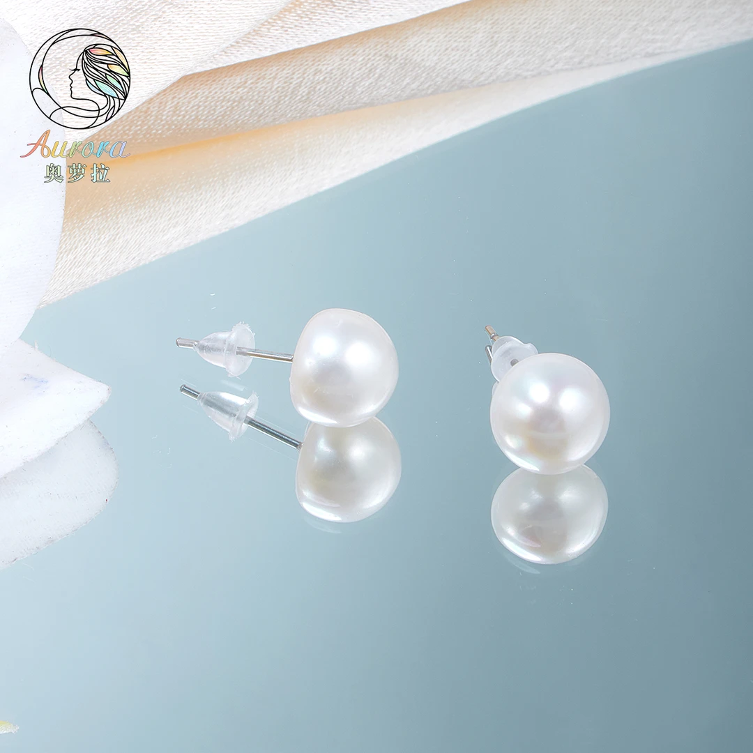 【奥萝拉珠宝】 淡水珍珠耳钉 9MM  百搭简约#SD035白