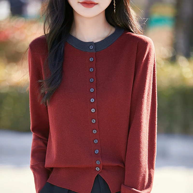 哥弟阿玛施正品春季薄款针织开衫女百搭显瘦撞色高级感拼接上衣