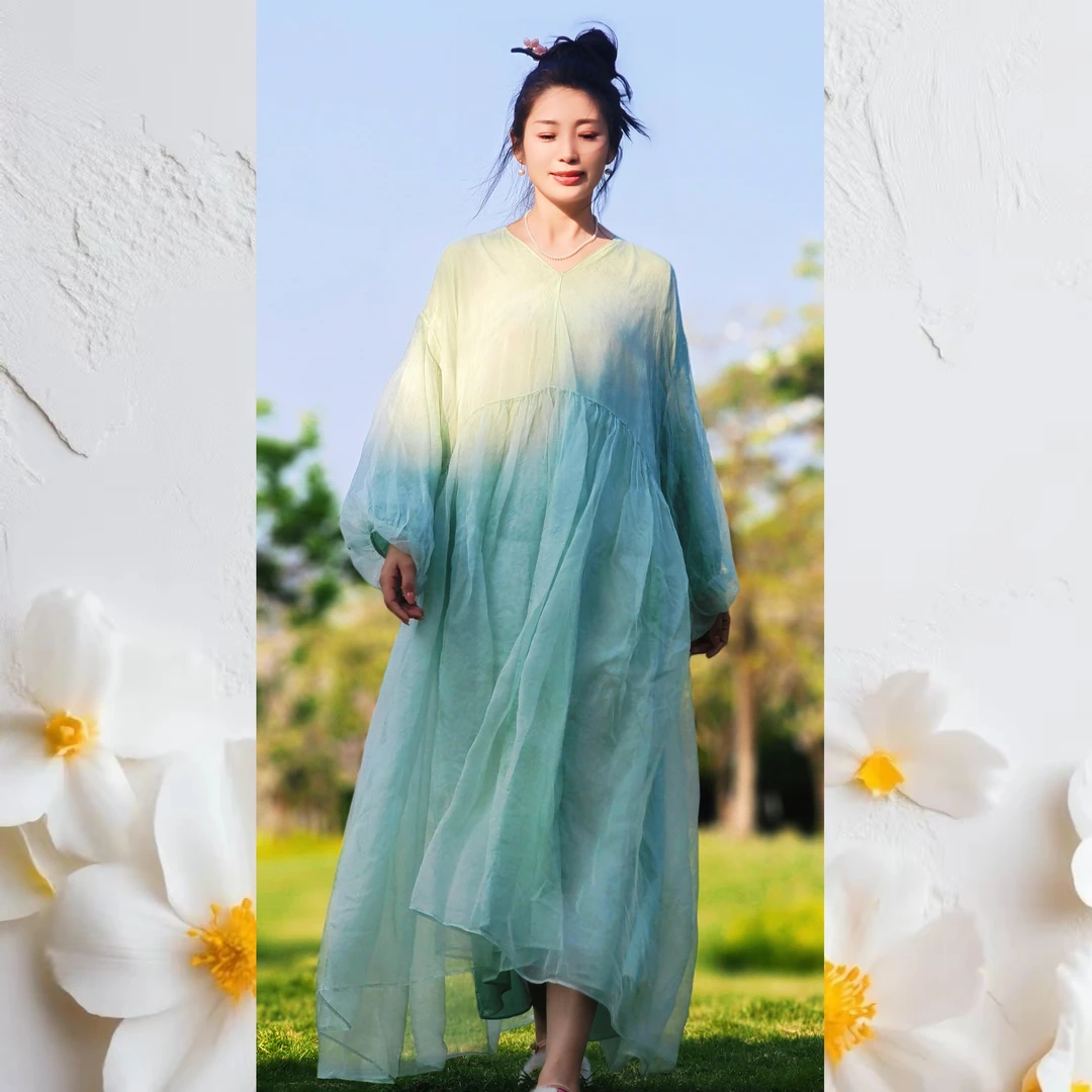 彬壹冉新款时尚仙气重磅桑蚕丝中国风宽松连衣裙中长款夏季5822