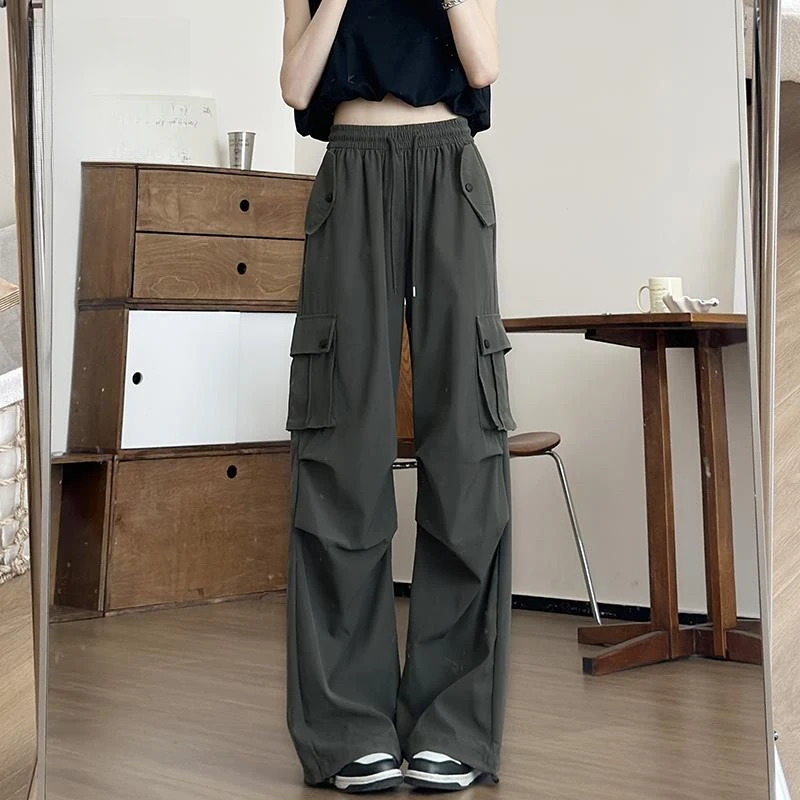 白色工装裤女款夏天薄款2025新款爵士舞窄版小个子降落伞兵裤子