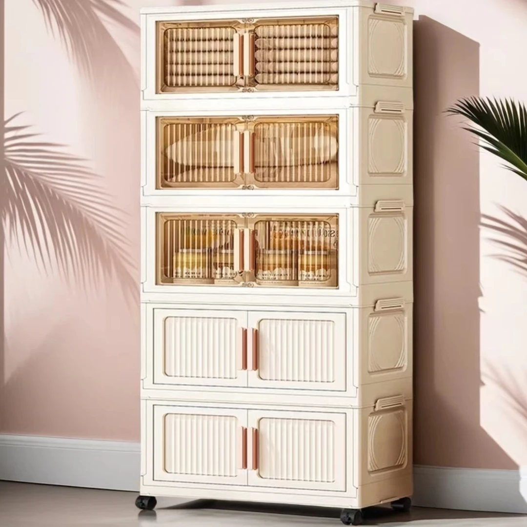 SM【竖纹45cm面宽拍四层发五层】简易多功能折叠收纳柜可移动储物柜