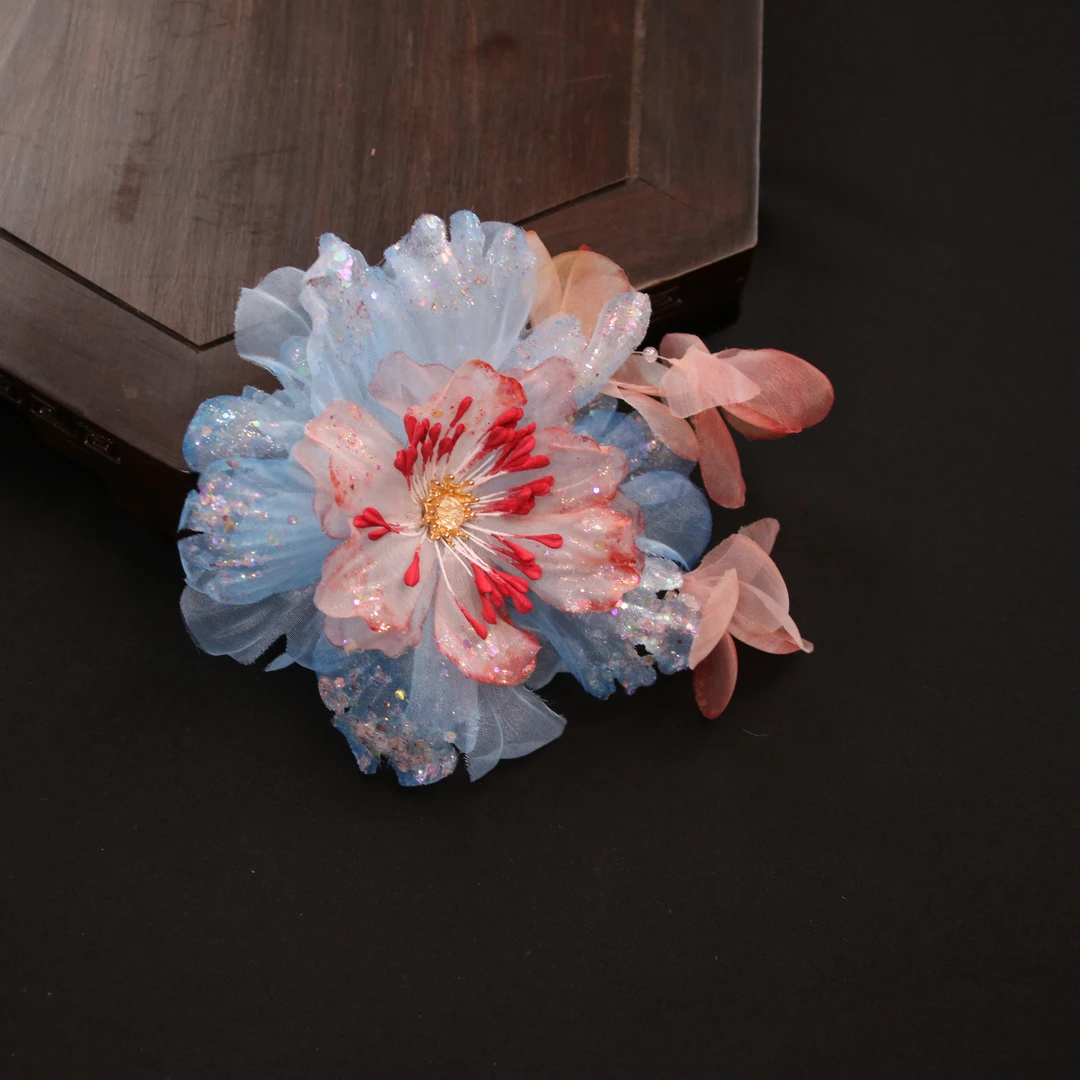 【星河入梦】边夹 手工绒花头饰发卡