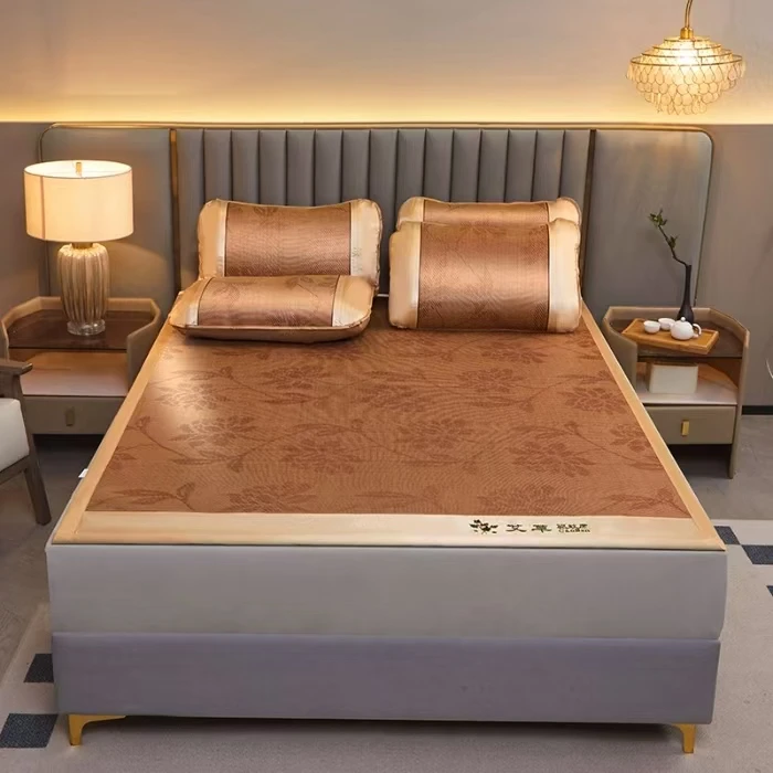 新款凉席抗菌透气艾草席席子夏季冰藤席正宗宽边款空调凉席三件套