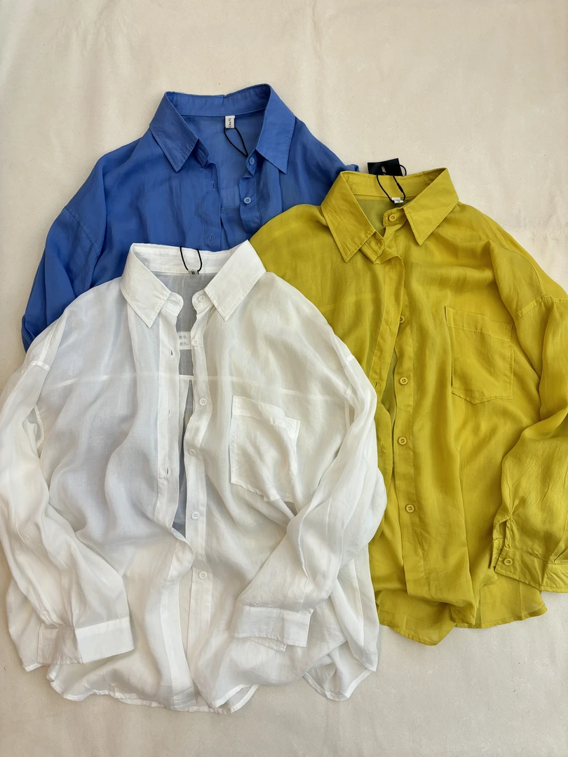 【王大一】147宽松上衣衬衣衬衫法式薄款长袖休闲简约防晒夏季外套