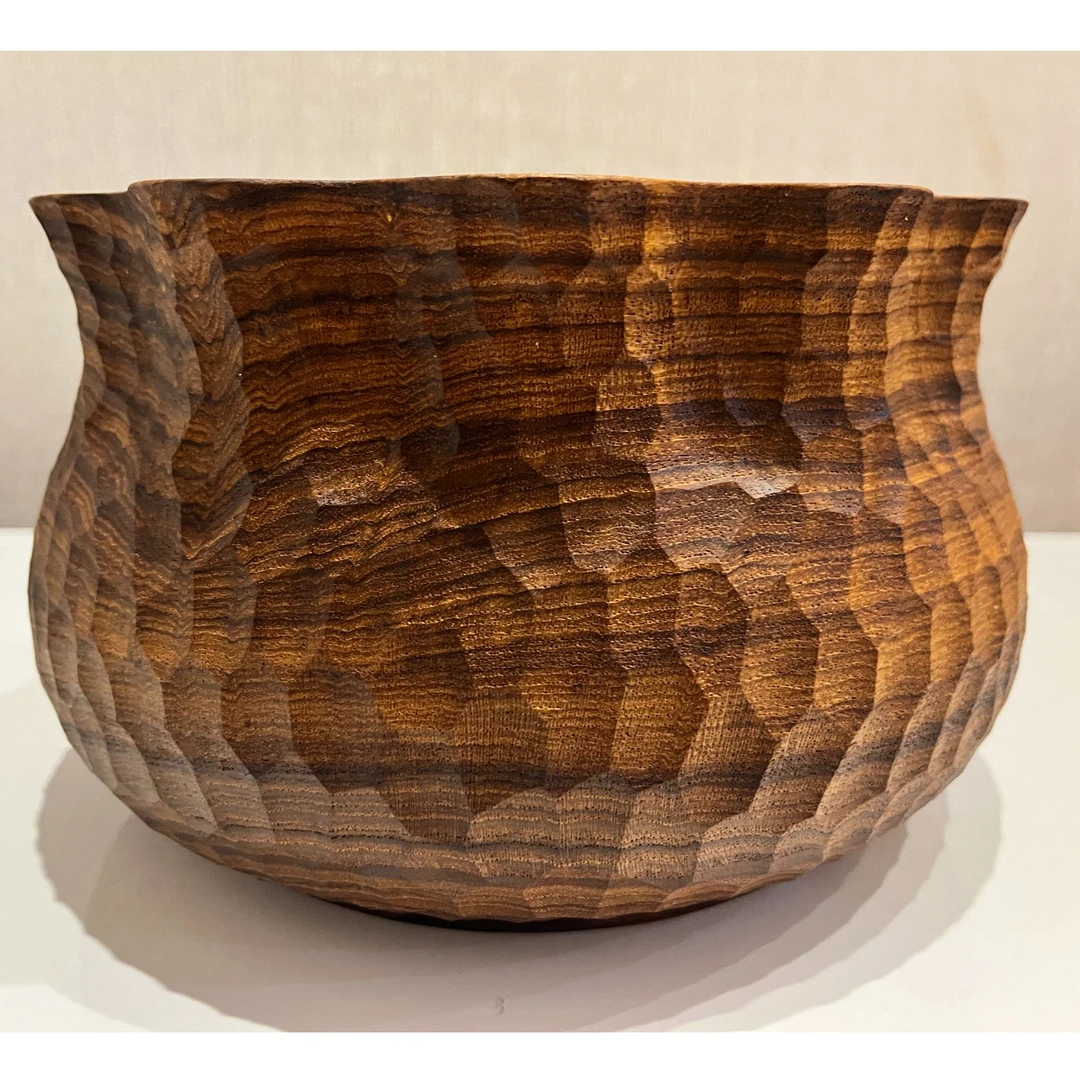 缅甸柚木纯手工整木制作果盘收纳盆花盆创意复古锤纹