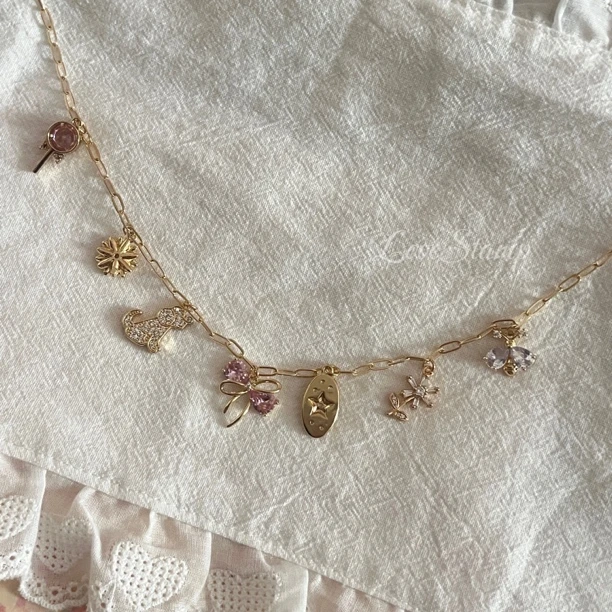 钛钢锆石项链 【童话梦境】镀金保色多吊坠少女复古百搭宫廷项链