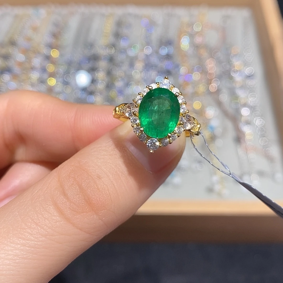 祖母绿戒指银S925镶嵌